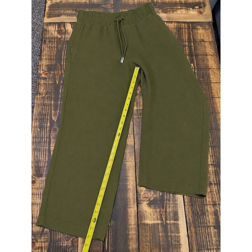Quince 100% European Linen Wide Leg Pants Olive Green Drawstring Elastic Waist M